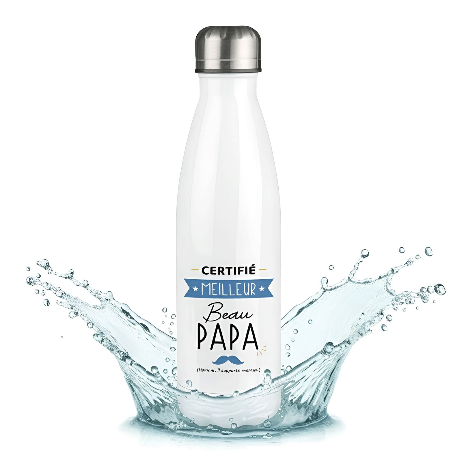 Bouteille isotherme personnalisable prénom - Inox, 50 cl - Gourde- Modèle Certifié Meilleur Beau Papa - Cadeau Beau-Père