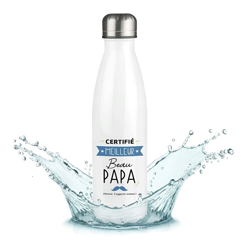 Bouteille isotherme personnalisable prénom - Inox, 50 cl - Gourde- Modèle Certifié Meilleur Beau Papa - Cadeau Beau-Père Bouteille isotherme personnalisable prénom - Inox, 50 cl - Gourde- Modèle Certifié Meilleur Beau Papa - Cadeau Beau-Père