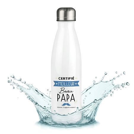 Bouteille isotherme personnalisable prénom - Inox, 50 cl - Gourde- Modèle Certifié Meilleur Beau Papa - Cadeau Beau-Père