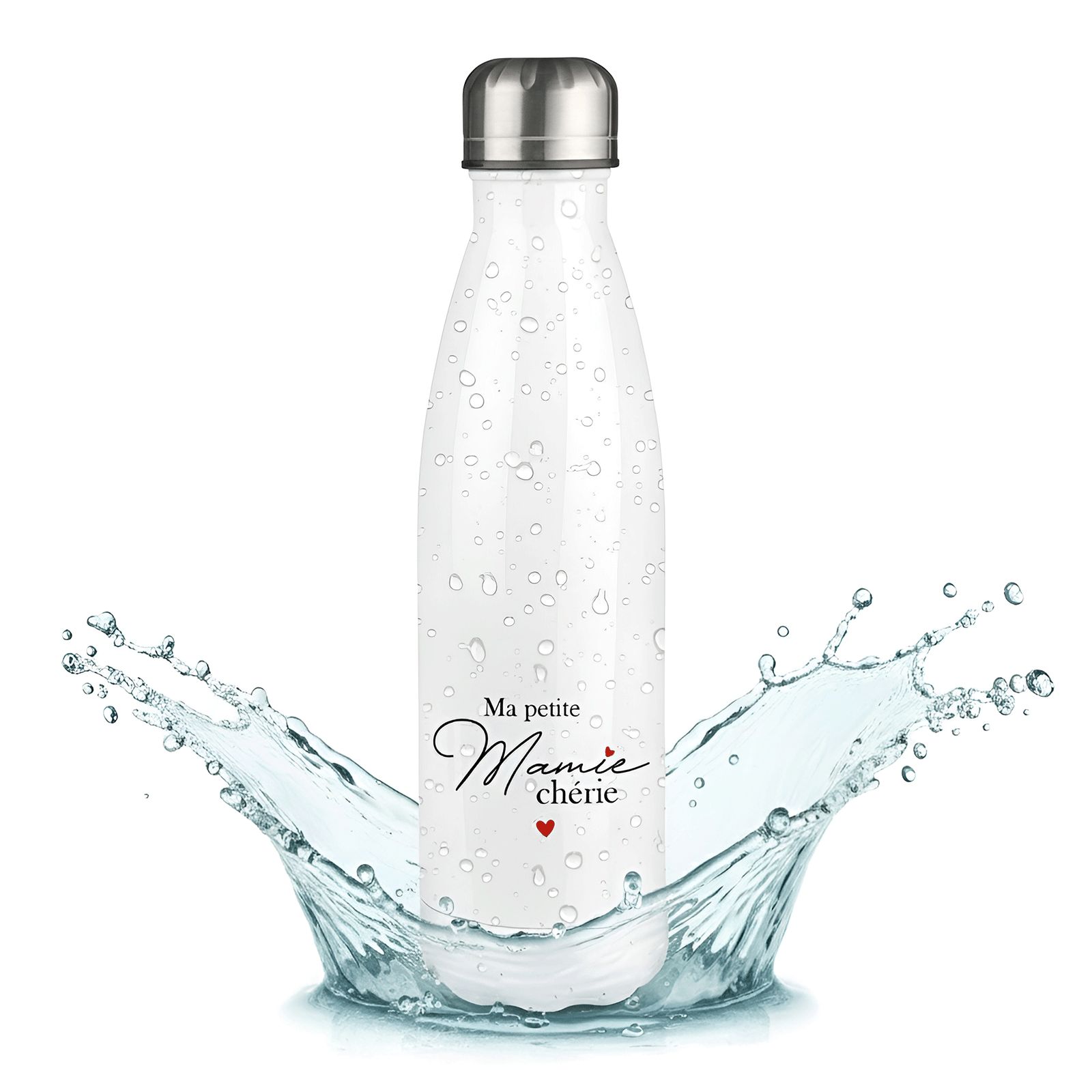 Bouteille isotherme personnalisable prénom - Inox, 50 cl - Gourde- Modèle Mamie Chérie - Idée cadeau personnalisé Mamie