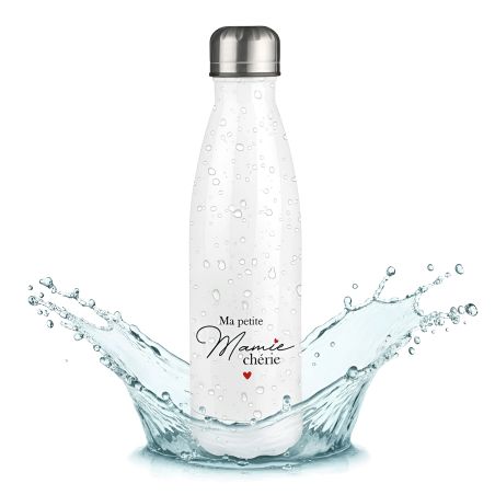 Bouteille isotherme personnalisable prénom - Inox, 50 cl - Gourde- Modèle Mamie Chérie - Idée cadeau personnalisé Mamie