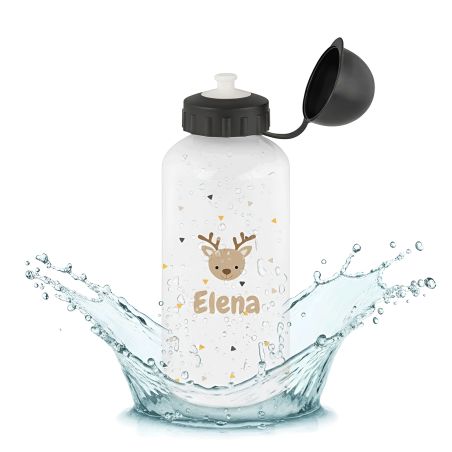 White insulated bottle for children 50 cL customizable with first name and animal motif
