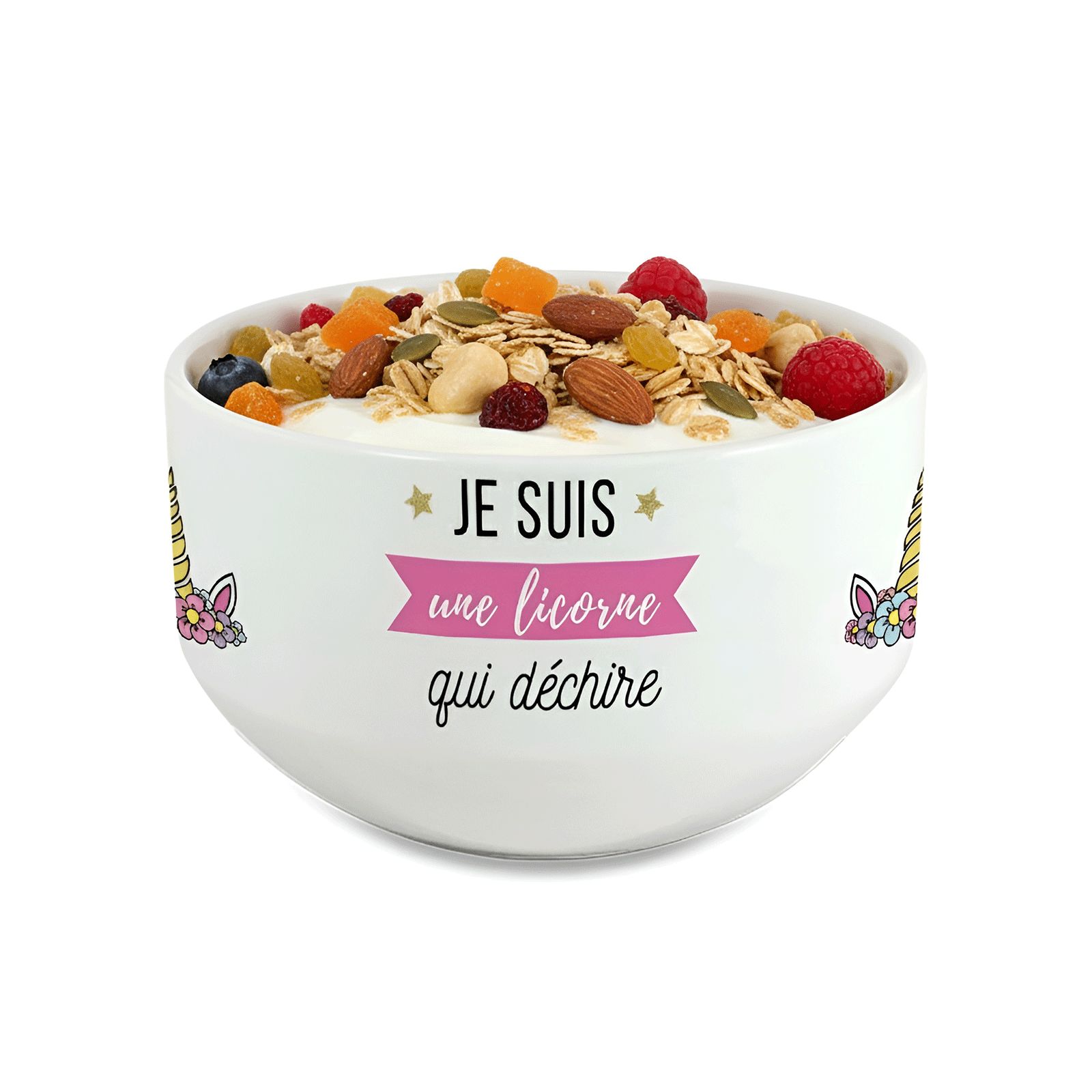 Personalized first name bowl for breakfast, Unicorn model that rocks - Gift idea for princess who loves unicorns
