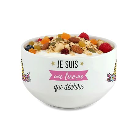 Personalized first name bowl for breakfast, Unicorn model that rocks - Gift idea for princess who loves unicorns