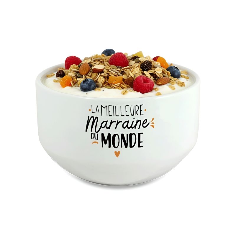 Bol personalisé Prénom pour petit déjeuner modèle Meilleure Marraine du monde - Idée cadeau pour sa marraine Bol personalisé Prénom pour petit déjeuner modèle Meilleure Marraine du monde - Idée cadeau pour sa marraine