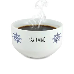 Bol petit déjeuner “Papitaine” – Cadeau fête des grands-pères original et personnalisable – Céramique blanche 500 ml
