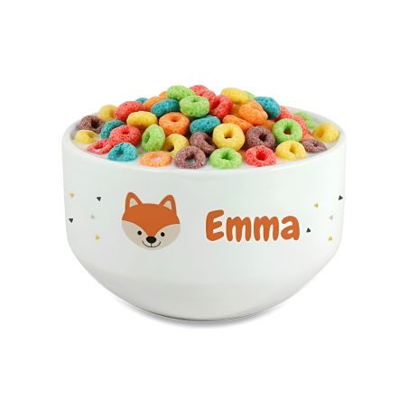 Bol petit-déjeuner enfant personnalisé avec prénom et animal – Céramique blanche – Cadeau ludique et unique