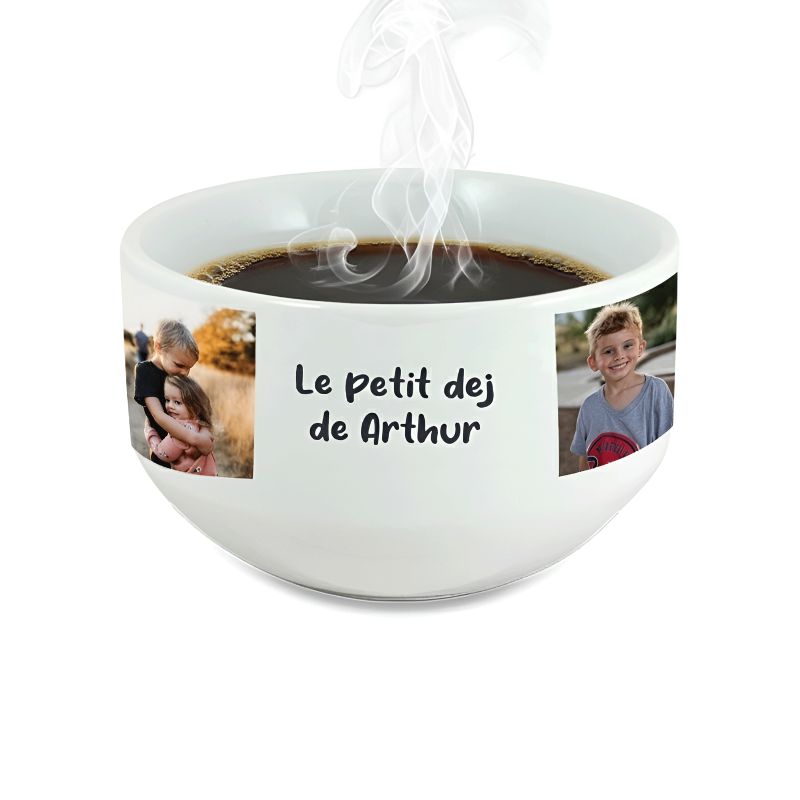 Personalizable breakfast bowl with first name, text and photo Personalizable breakfast bowl with first name, text and photo