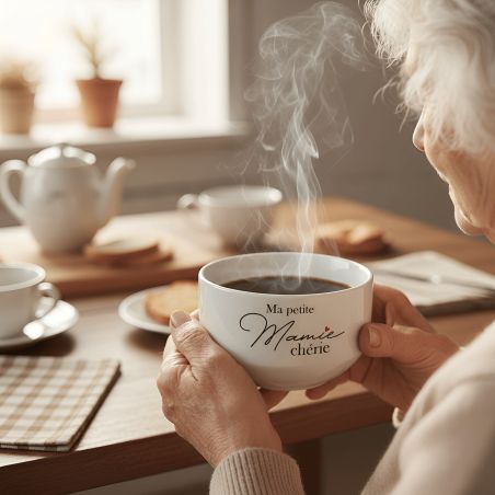 Bol personalisé petit déjeuner ou soupe modèle Ma Petite Mamie Chérie - Idée cadeau personnalisé grand-mère