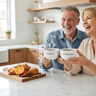 Pack of 2 humorous Boss model bowls customizable with first name - Personalized couple gift - Valentine's Day