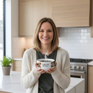Personalizable breakfast bowl with first name, text and photo