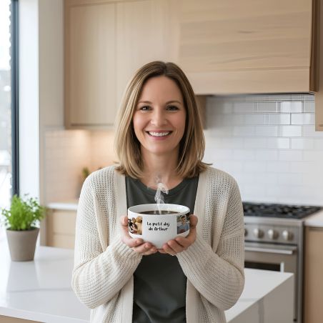 Personalizable breakfast bowl with first name, text and photo