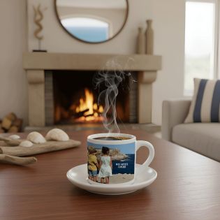 Personalized espresso coffee cup + saucer · Customizable with text and photo