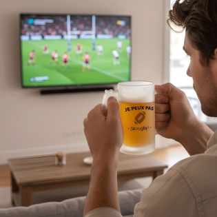 Chope à bière en verre givré 50 cl personnalisée · Je peux pas j'ai rugby