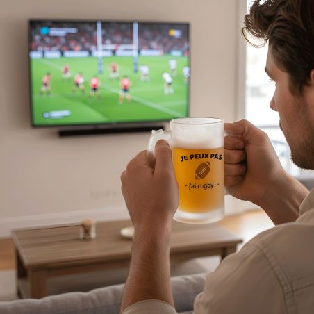 Personalized 50 cl frosted glass beer mug · I can't I have rugby