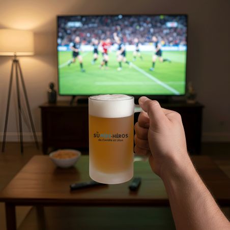 Personalized 50 cl frosted glass beer mug · Superhero