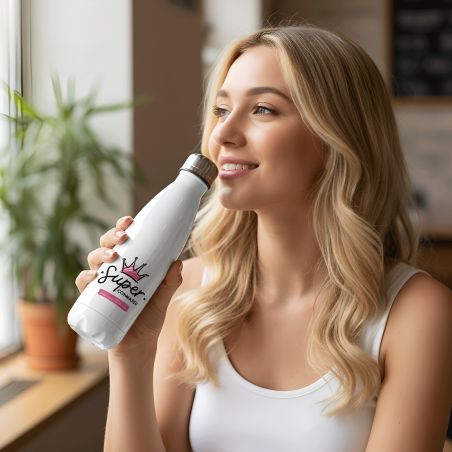 Bouteille isotherme personnalisable prénom - Inox, 50 cL - Modèle Super Connasse - Cadeau Noël pour une Amie - Copine 