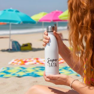 Customizable first name insulated bottle - Stainless steel, 50 cL - Super Tata model - Personalized gift for your aunt