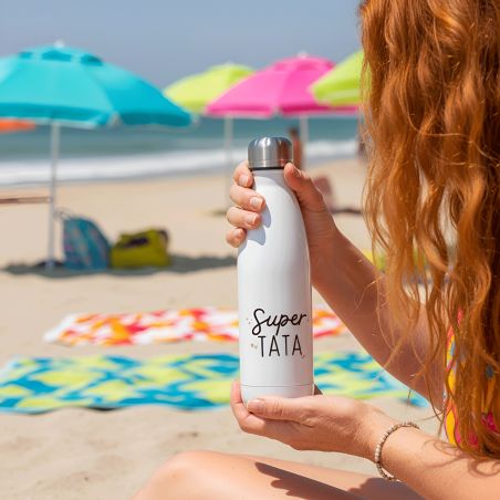 Customizable first name insulated bottle - Stainless steel, 50 cL - Super Tata model - Personalized gift for your aunt