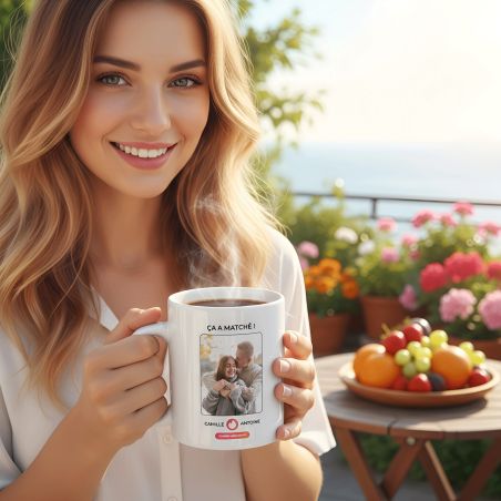 Mug Ça a matché personnalisable avec Photo et Prénom | Cadeau son/sa chéri(e) personnalisé Noël - 33 cl, Céramique - Imprimé en 