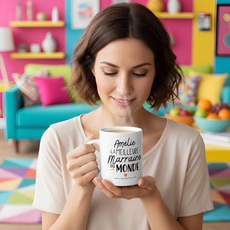 mugs et tasses à café : Mug personnalisable en céramique - Meilleure Marraine du Monde - 33 cl, Céramique - Imprimé en France