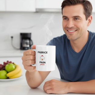 Personalized white ceramic mug with Text · Papa Hen · Dad's birthday or Father's Day gift