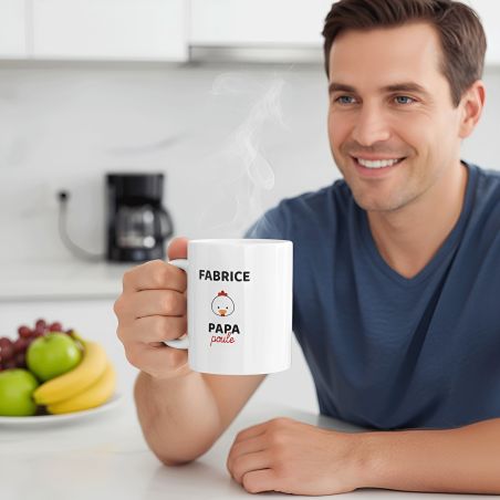 Personalized white ceramic mug with Text · Papa Hen · Dad's birthday or Father's Day gift