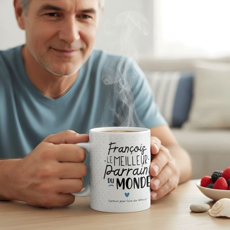 mugs et tasses à café : Mug personnalisable en céramique - Meilleur Parrain du Monde - 33 cl, Céramique - Imprimé en France