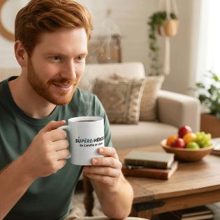 Mug en céramique blanc personnalisé avec Texte · Supère-Héros · Cadeau fête des pères ou Anniversaire