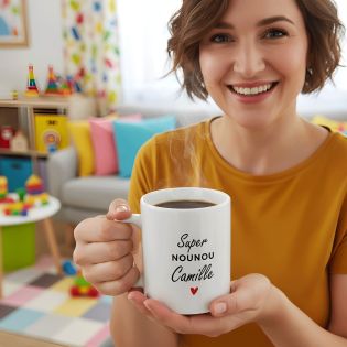 Mug Super Nounou personnalisable avec Texte ou Prénom · Cadeau personnalisé nourrice ou assistante maternelle