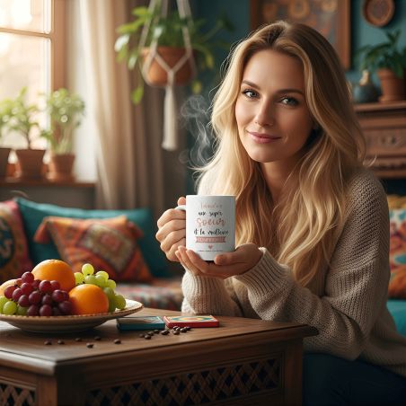 mugs et tasses à café : Mug personnalisable en céramique - Super Sœur - 33 cl, Céramique - Imprimé en France