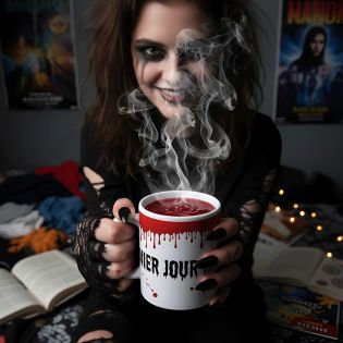 Red horror movie mug · Traces of blood