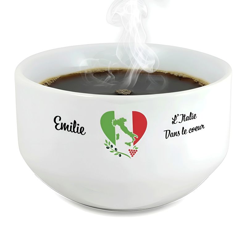 Bol petit déjeuner personnalisable Pays : L'Italie dans le coeur Bol petit déjeuner personnalisable Pays : L'Italie dans le coeur