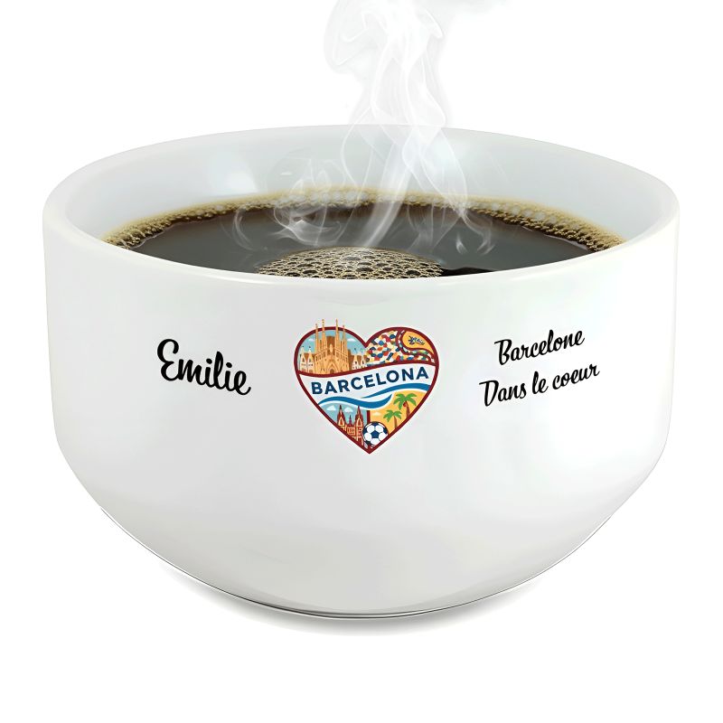 Bol petit déjeuner personnalisable Ville : Barcelone dans le coeur Bol petit déjeuner personnalisable Ville : Barcelone dans le coeur