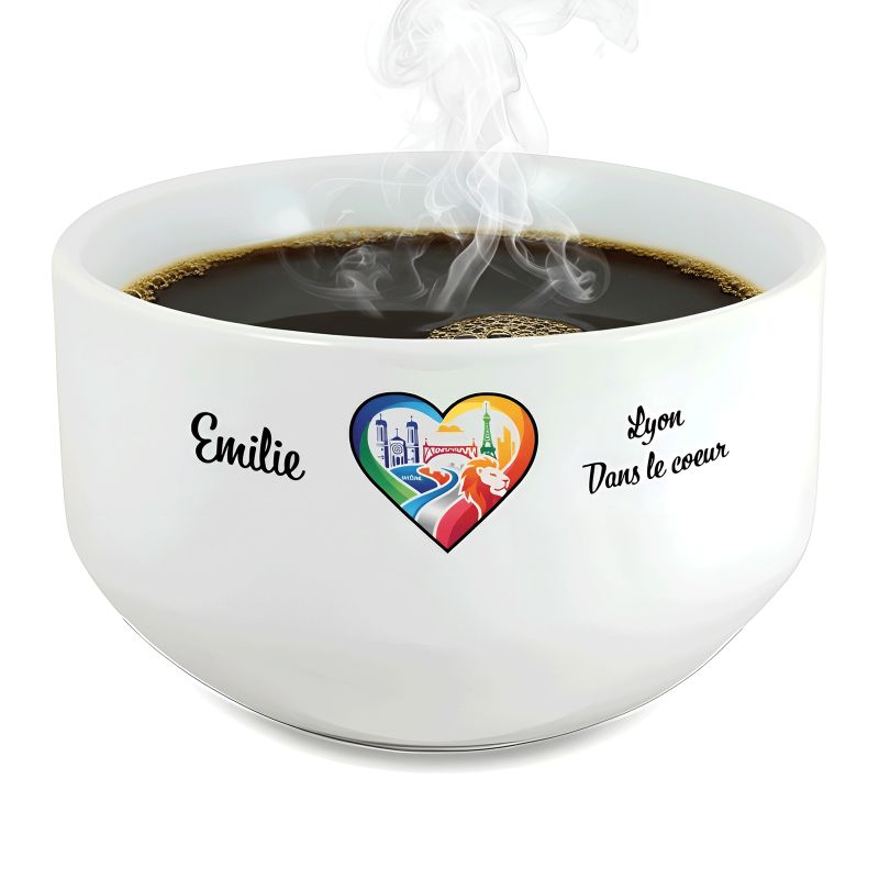 Bol petit déjeuner personnalisable Ville : Lyon dans le coeur Bol petit déjeuner personnalisable Ville : Lyon dans le coeur