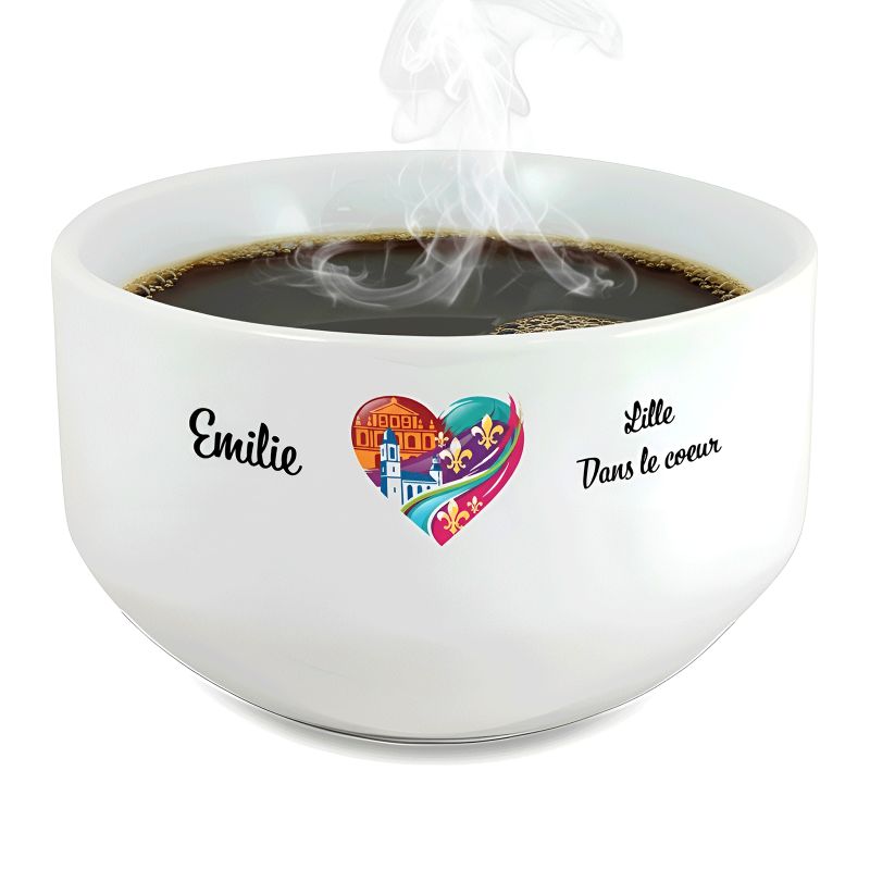 Bol petit déjeuner personnalisable Ville : Lille dans le coeur Bol petit déjeuner personnalisable Ville : Lille dans le coeur