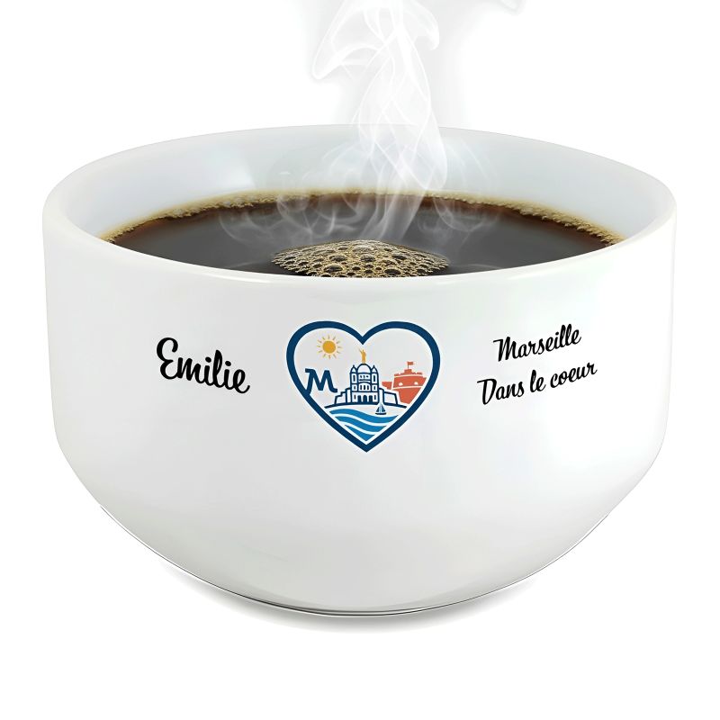Bol petit déjeuner personnalisable Ville : Marseille dans le coeur Bol petit déjeuner personnalisable Ville : Marseille dans le coeur