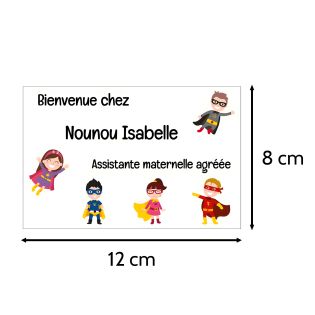 Plaque Nounou personnalisable pour boite aux lettres - Pancarte assistante maternelle agréée personnalisée - Modèle Mini héros