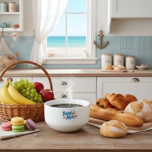 Bol petit déjeuner humoristique en céramique blanche - Design français, message décalé Bord(el) de Mer(de) - 600 ml, micro-ondes