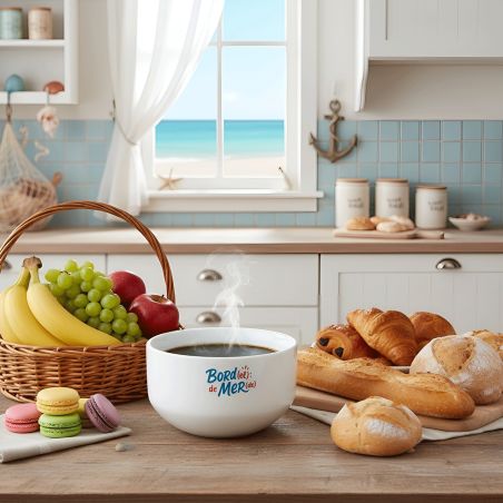 Bol petit déjeuner humoristique en céramique blanche - Design français, message décalé Bord(el) de Mer(de) - 600 ml, micro-ondes