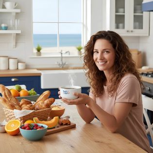Bol petit déjeuner humoristique en céramique blanche - Design français, message décalé Bord(el) de Mer(de) - 600 ml, micro-ondes