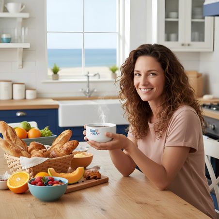 Bol petit déjeuner humoristique en céramique blanche - Design français, message décalé Bord(el) de Mer(de) - 600 ml, micro-ondes