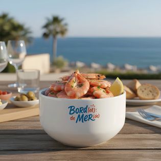 Bol petit déjeuner humoristique en céramique blanche - Design français, message décalé Bord(el) de Mer(de) - 600 ml, micro-ondes