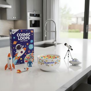 Bol petit-déjeuner enfant personnalisé prénom Astronaut - Bol céramique blanche - Décor espace ludique - 600 ml, 8x13 cm, micro-