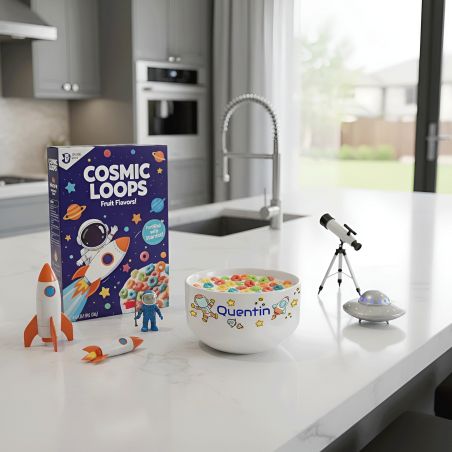 Bol petit-déjeuner enfant personnalisé prénom Astronaut - Bol céramique blanche - Décor espace ludique - 600 ml, 8x13 cm, micro-