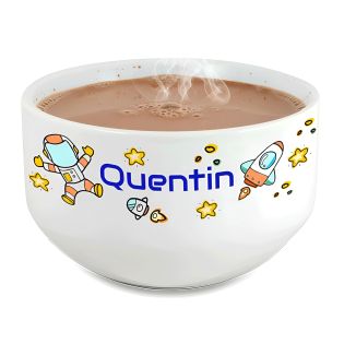 Bol petit-déjeuner enfant personnalisé prénom Astronaut - Bol céramique blanche - Décor espace ludique - 600 ml, 8x13 cm, micro-