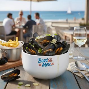 Bol petit déjeuner humoristique en céramique blanche - Design français, message décalé Bord(el) de Mer(de) - 600 ml, micro-ondes