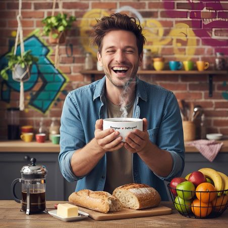 Bol petit déjeuner personnalisé céramique blanche - message humoristique ou tendre - 600 ml, micro-ondes et lave-vaisselle compa