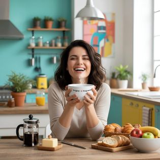 Bol petit déjeuner humoristique en céramique blanche - Message insolent Bonjour Poufiasse - 600 ml, micro-ondes et lave-vaissell