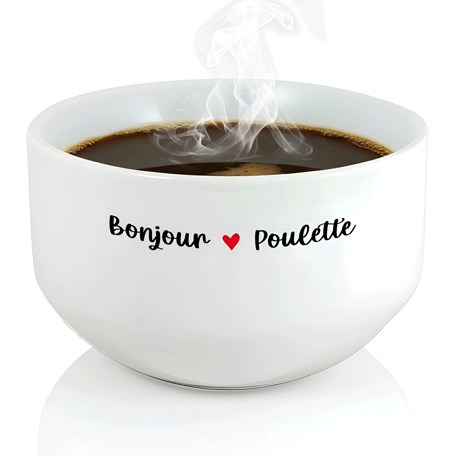 Bol petit déjeuner humoristique Bonjour Poulette - Bol céramique blanc - 600 ml, micro-ondes et lave-vaisselle, design français